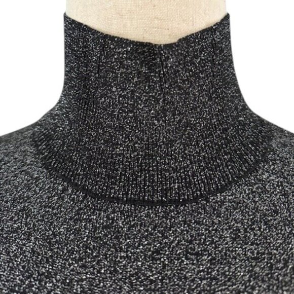 House of Harlow 1960 Women's Black Silver Lurex Metallic Dress Mock Neck Med NWT - Picture 3 of 15